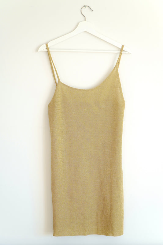 KACEY/DEVLIN Gold Asymmetrical Lurex Belted Mini Dress (6 Au)