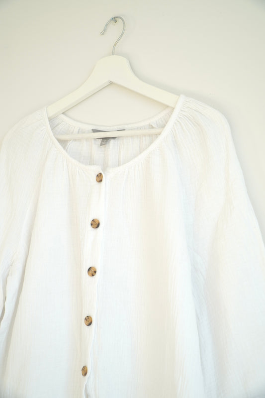 Suzanne Grae White Crushed Linen Top (8 Au)