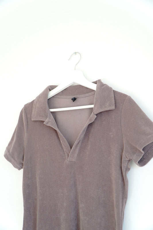 Cotton On Body Brown Terry Towelling Collared Mini Dress (M)