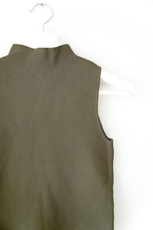 Tussah Olive Green Rib High Neck Sleeveless Top (8 Au)