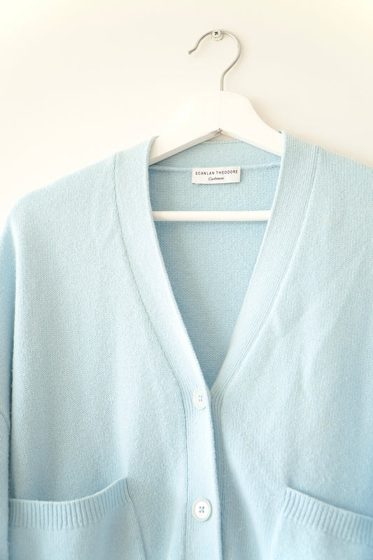 Scanlan Theodore Blue Cashmere Cropped Button Up Cardigan (S)