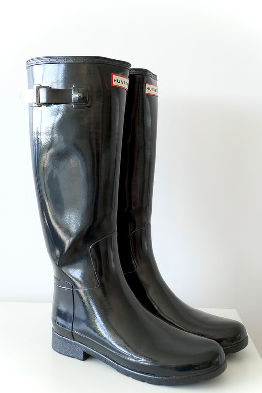 Hunter Classic Black Gloss Wellington Boots (EU 40-41)