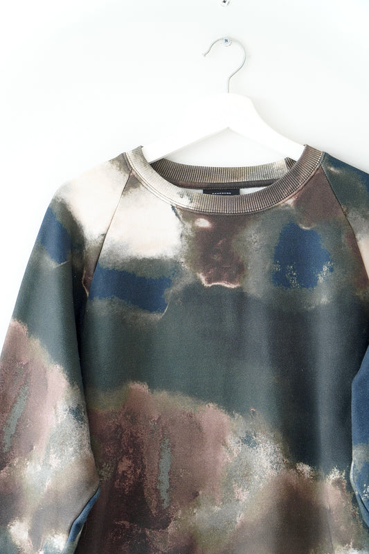 ZANEROBE Washed Camo 'Lowgo Raglan' Crewneck Sweatshirt (M)