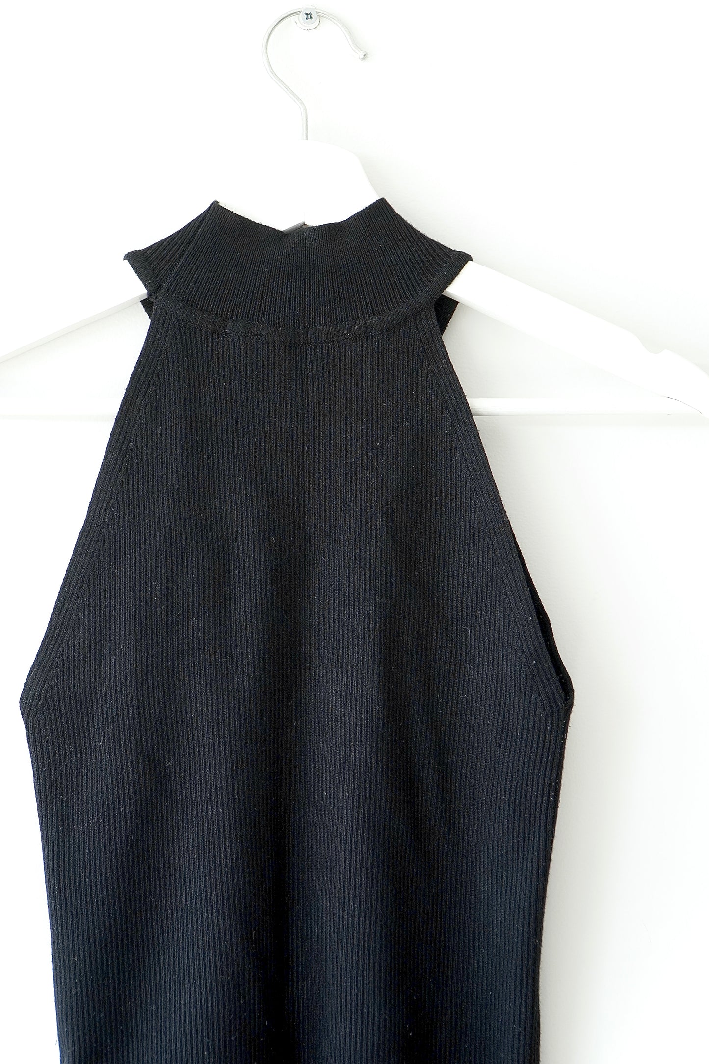 Zara Black Ribbed Halterneck Tank Top (S)