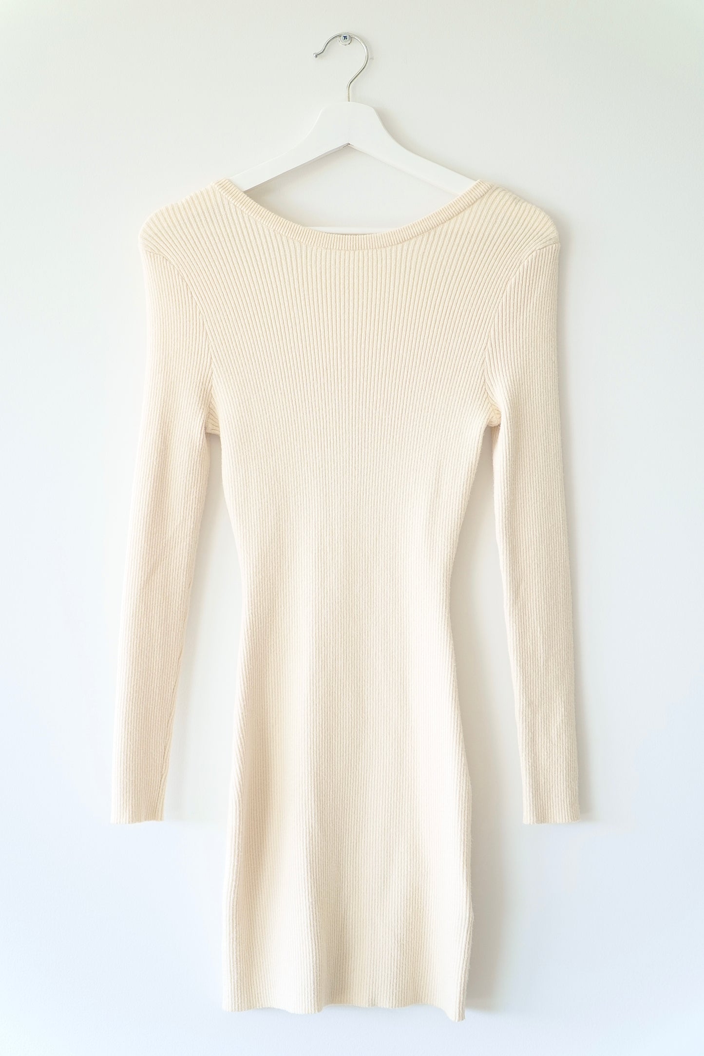 Cotton On Cream Rib Knit Bodycon Low Back Mini Dress (XS)