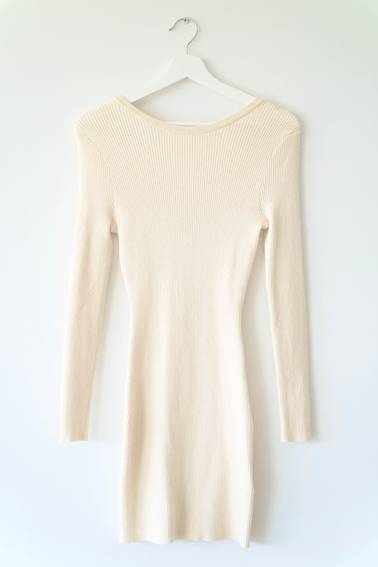 Cotton On Cream Rib Knit Bodycon Low Back Mini Dress (XS)