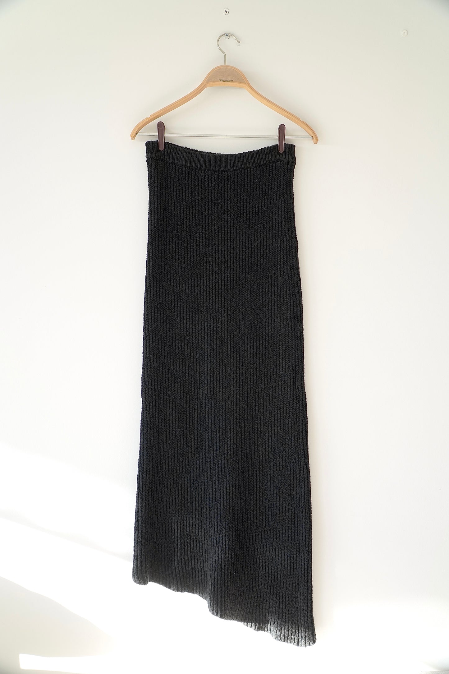 Bassike Knits Black 'Cardigan Stitch' Knitted Asymmetrical Maxi Skirt (Fits 8 Au)