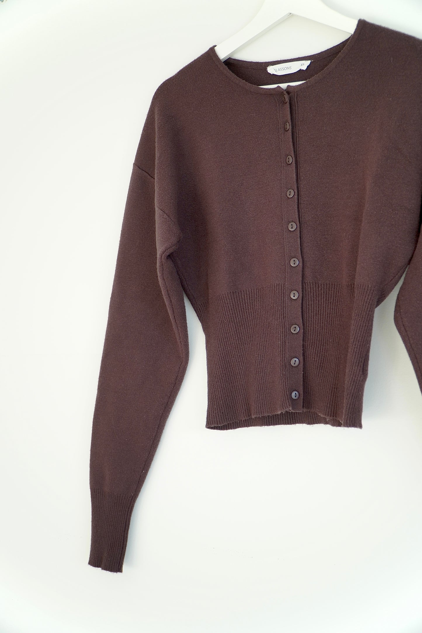 Glassons Chocolate Brown Rib Waist Knit Cardigan (XS)