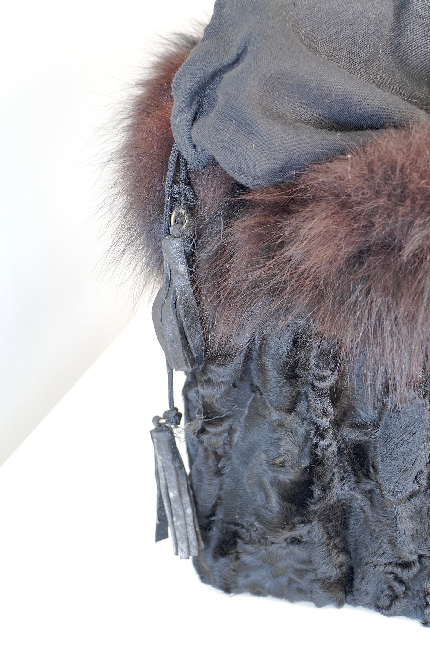 Black Fur Tote Bag W/ Leather Handles