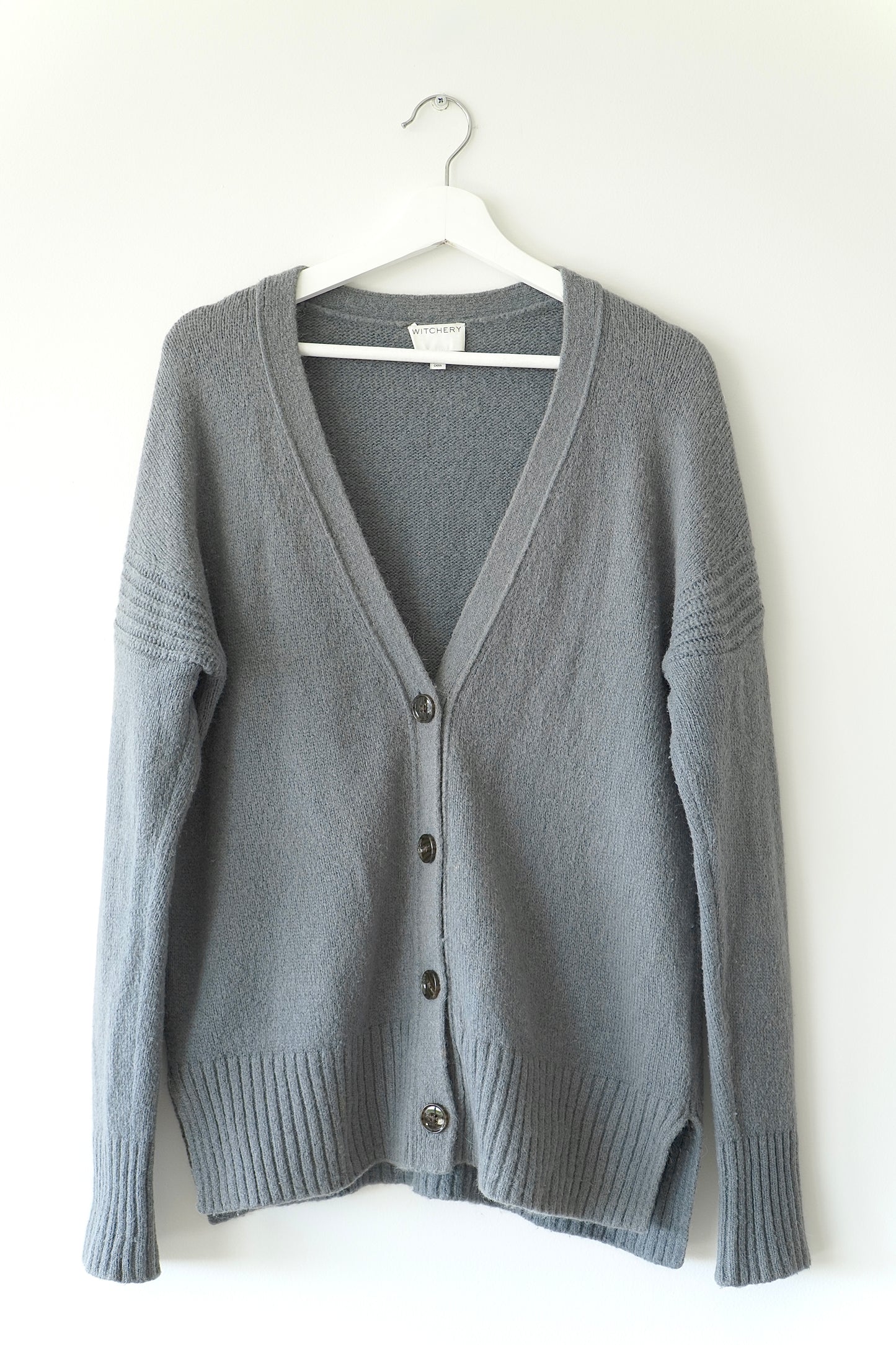 Witchery Grey Alpaca & Wool Blend Longline Cardigan (M)