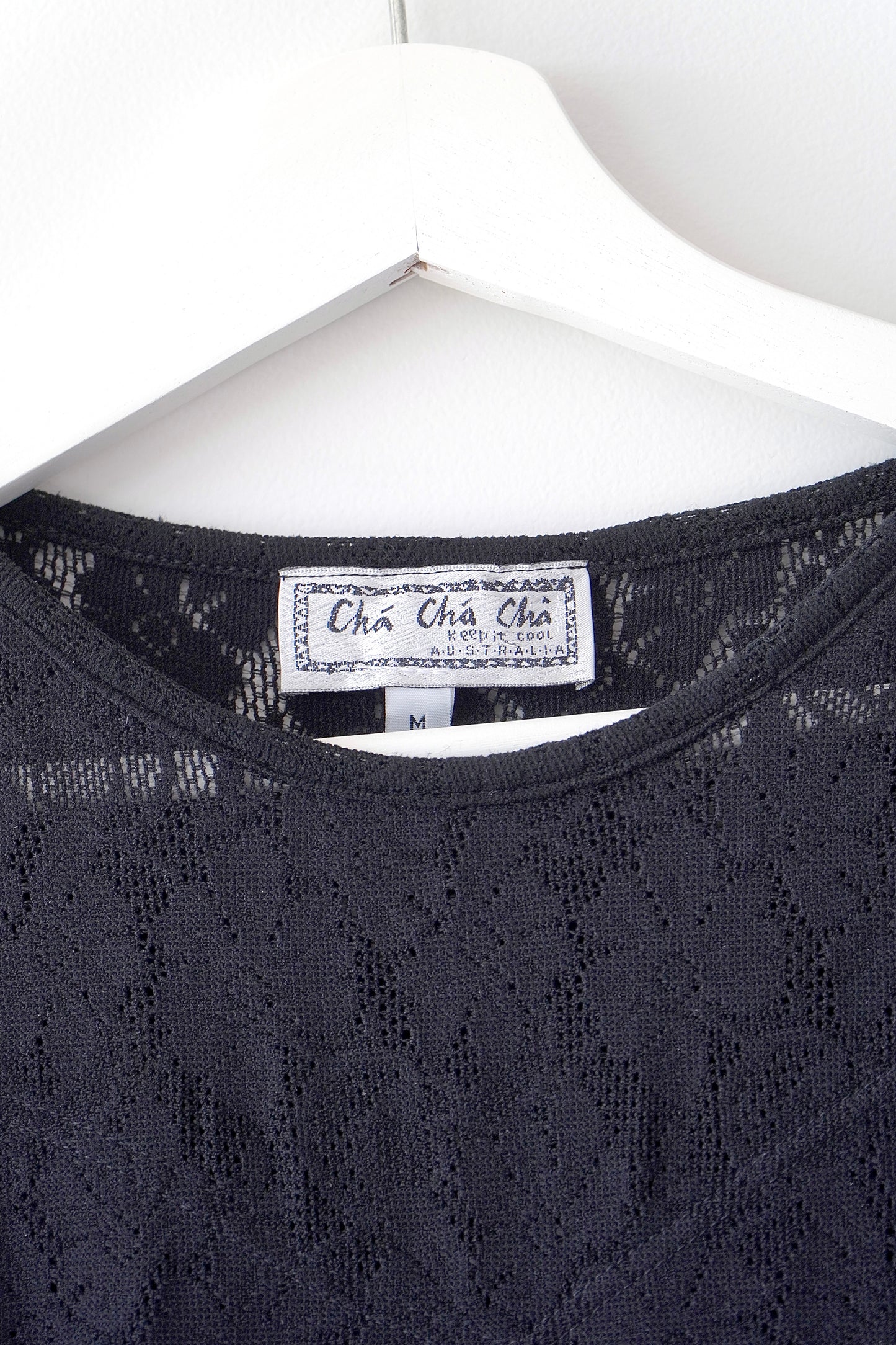 Cha Cha Cha Keep It Cool Vintage Black Floral Lace Long Sleeve Bodysuit (M)