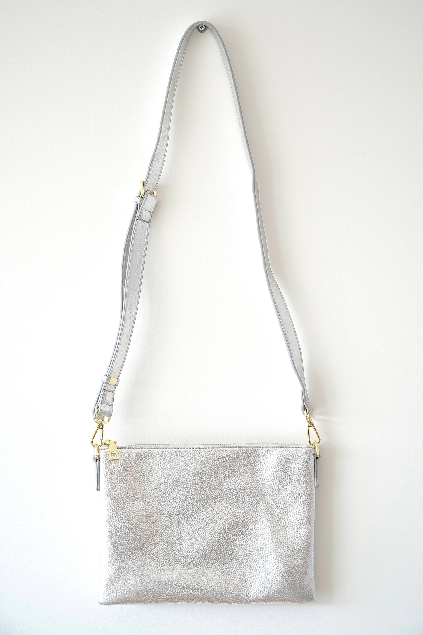 Zjoosh Silver Clutch/ Crossbody Bag w/ Gold Details