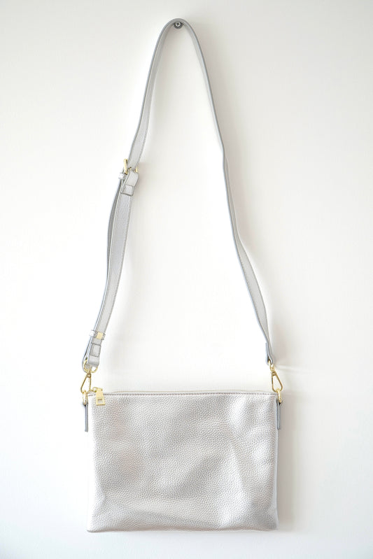 Zjoosh Silver Clutch/ Crossbody Bag w/ Gold Details