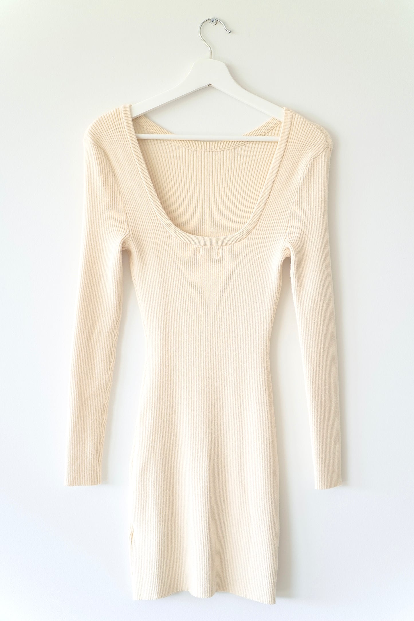 Cotton On Cream Rib Knit Bodycon Low Back Mini Dress (XS)