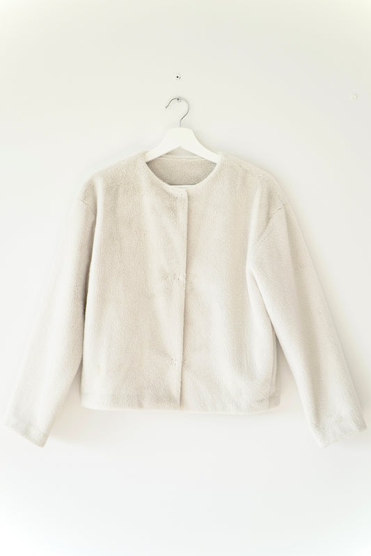 Uniqlo Beige Fur Collarless Jacket (S)
