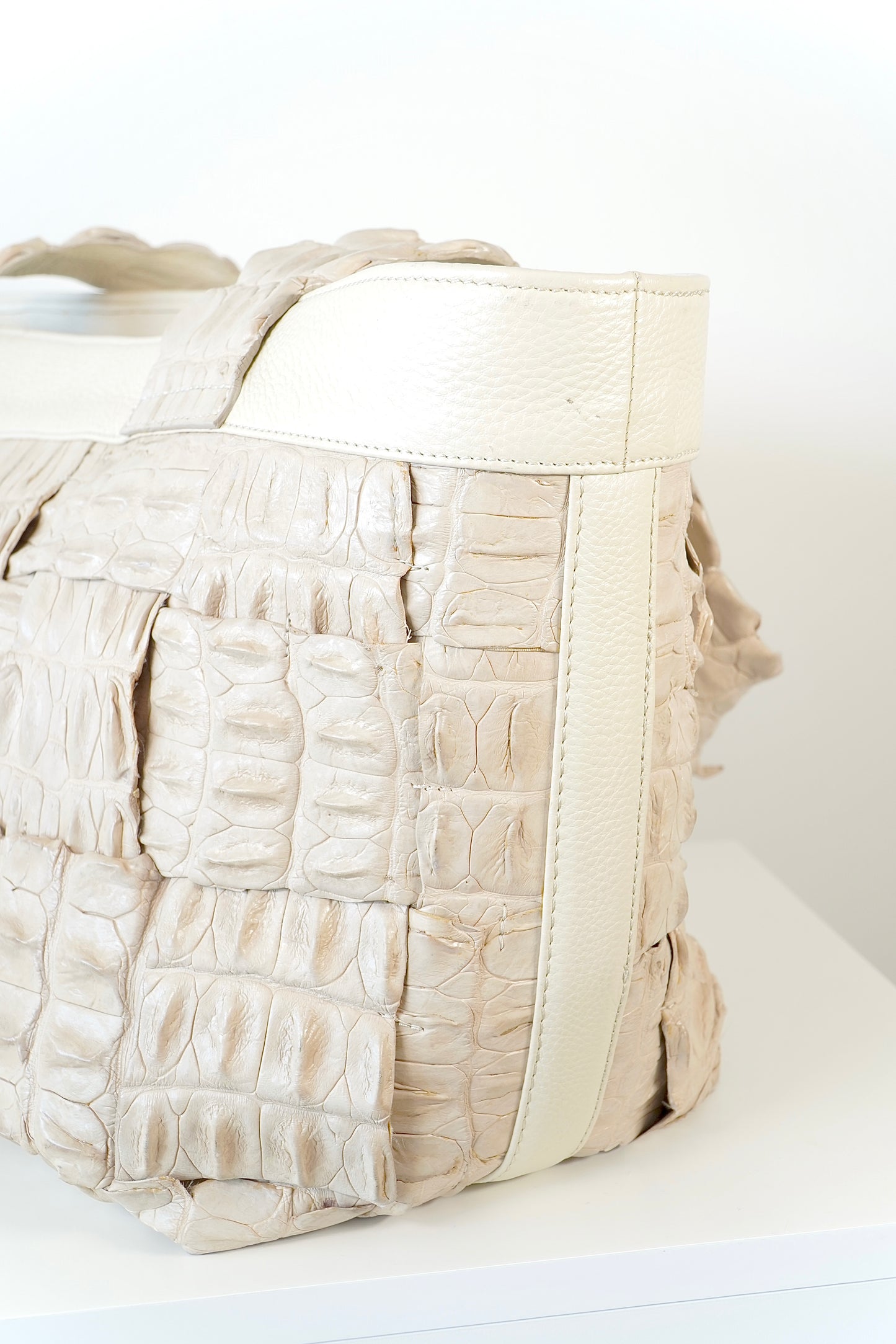 di CROCO Vintage Beige Crocodile Leather Tote Bag