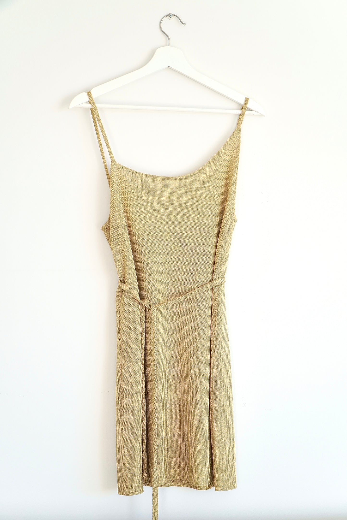 KACEY/DEVLIN Gold Asymmetrical Lurex Belted Mini Dress (6 Au)