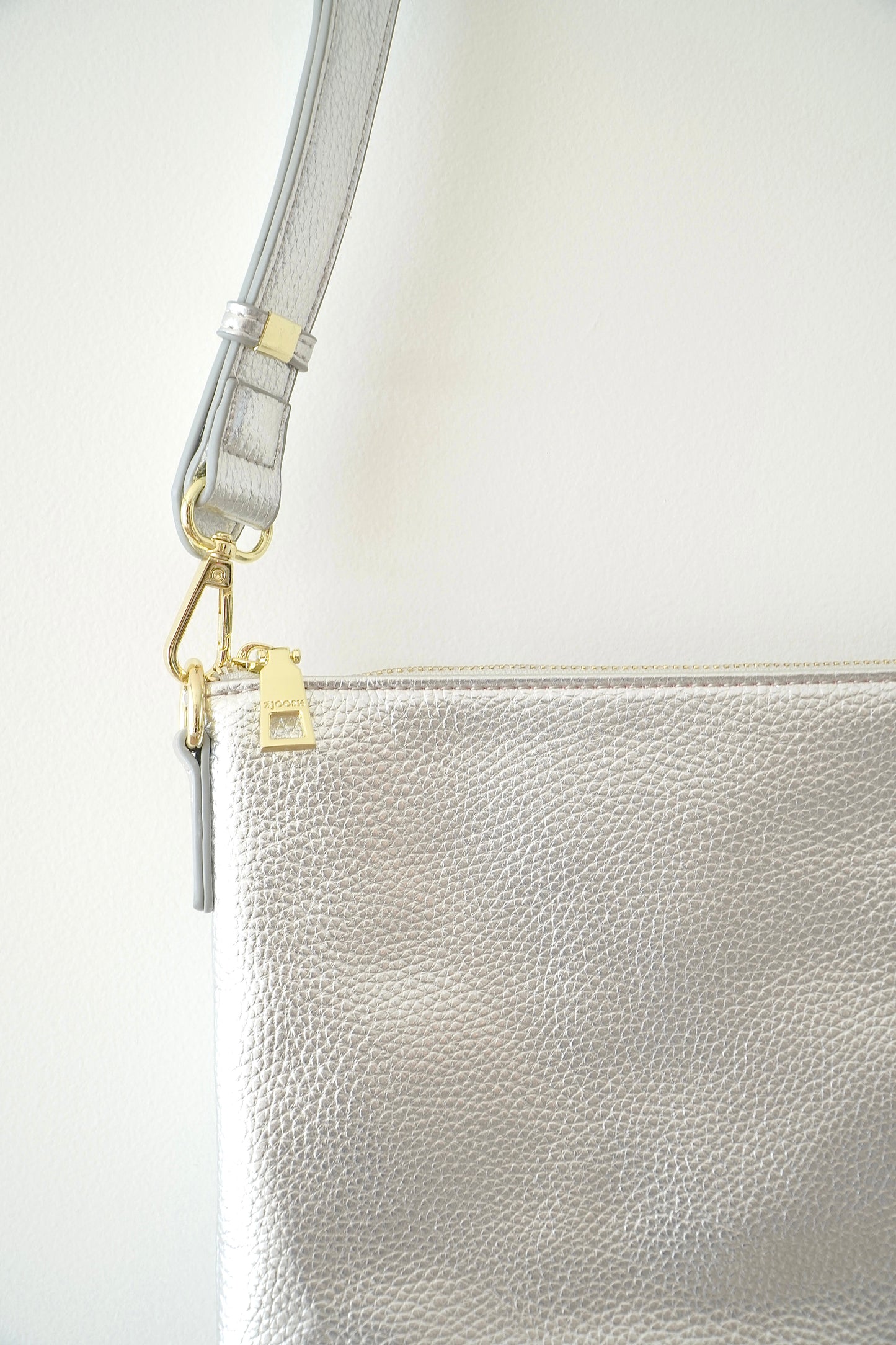 Zjoosh Silver Clutch/ Crossbody Bag w/ Gold Details