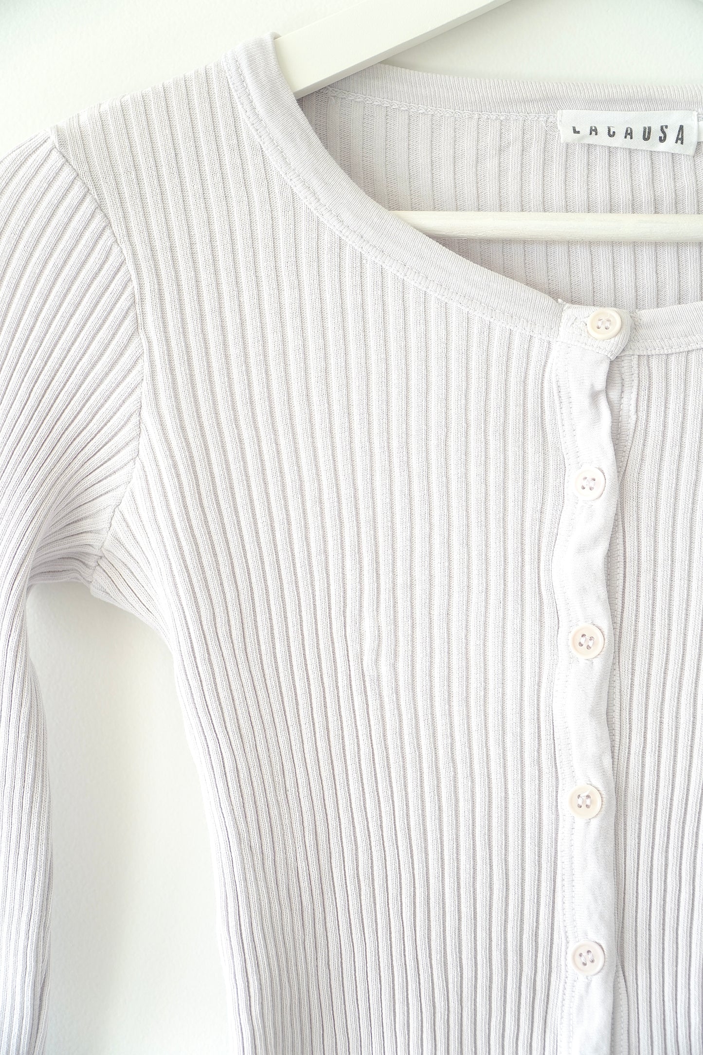 Lacausa Light Violet ‘Lucy’ Button Up 90s Rib Cardigan Top (XS)