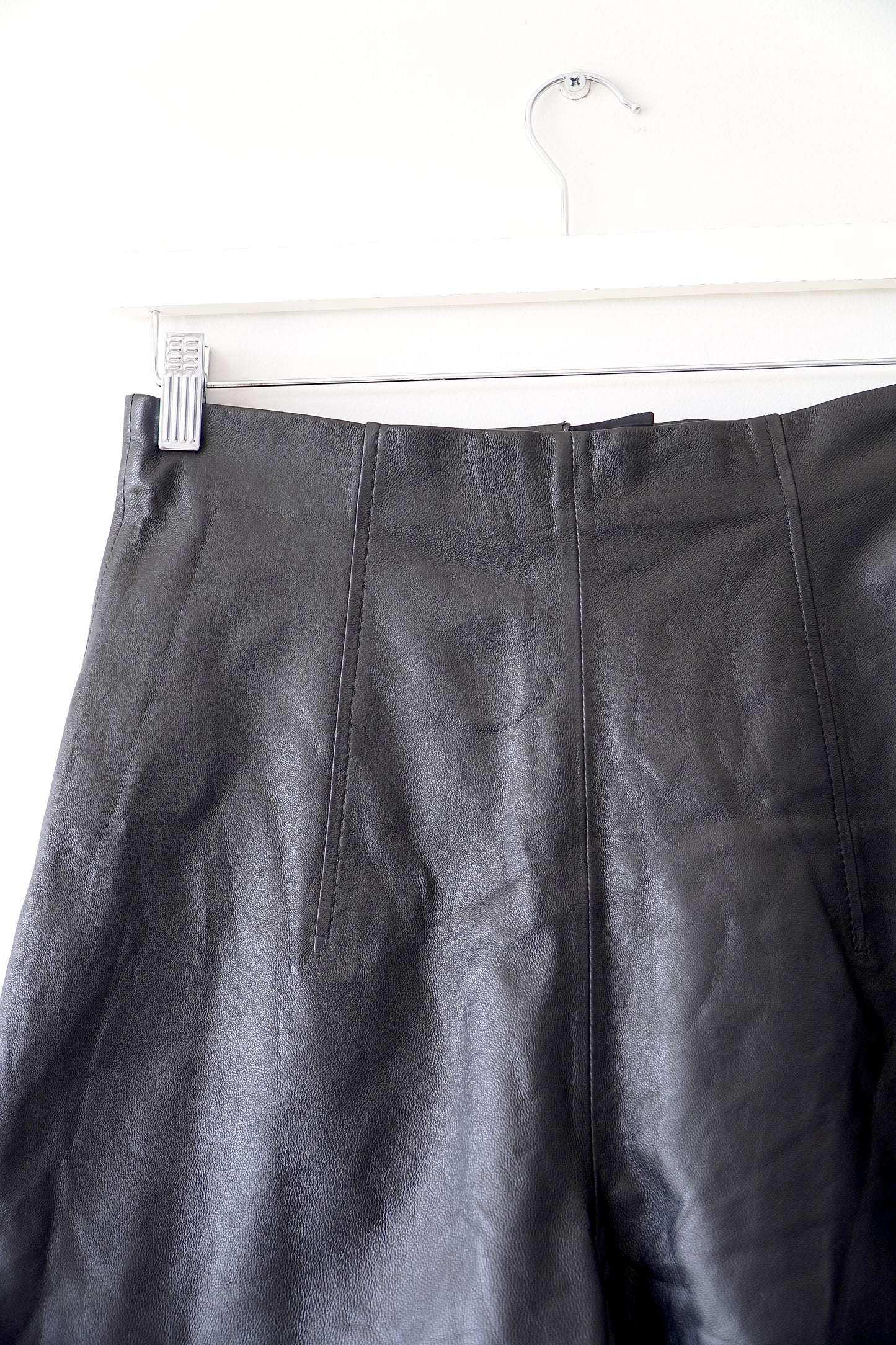 Scanlan Theodore Black High Waisted Leather Shorts w/ Gold Buttons