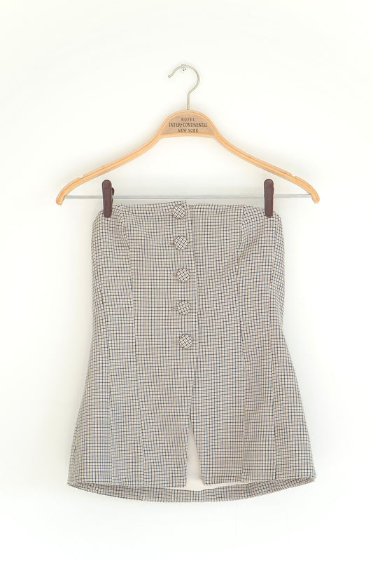 Kookai Checkered Strapless Button Up Top (8 Au)