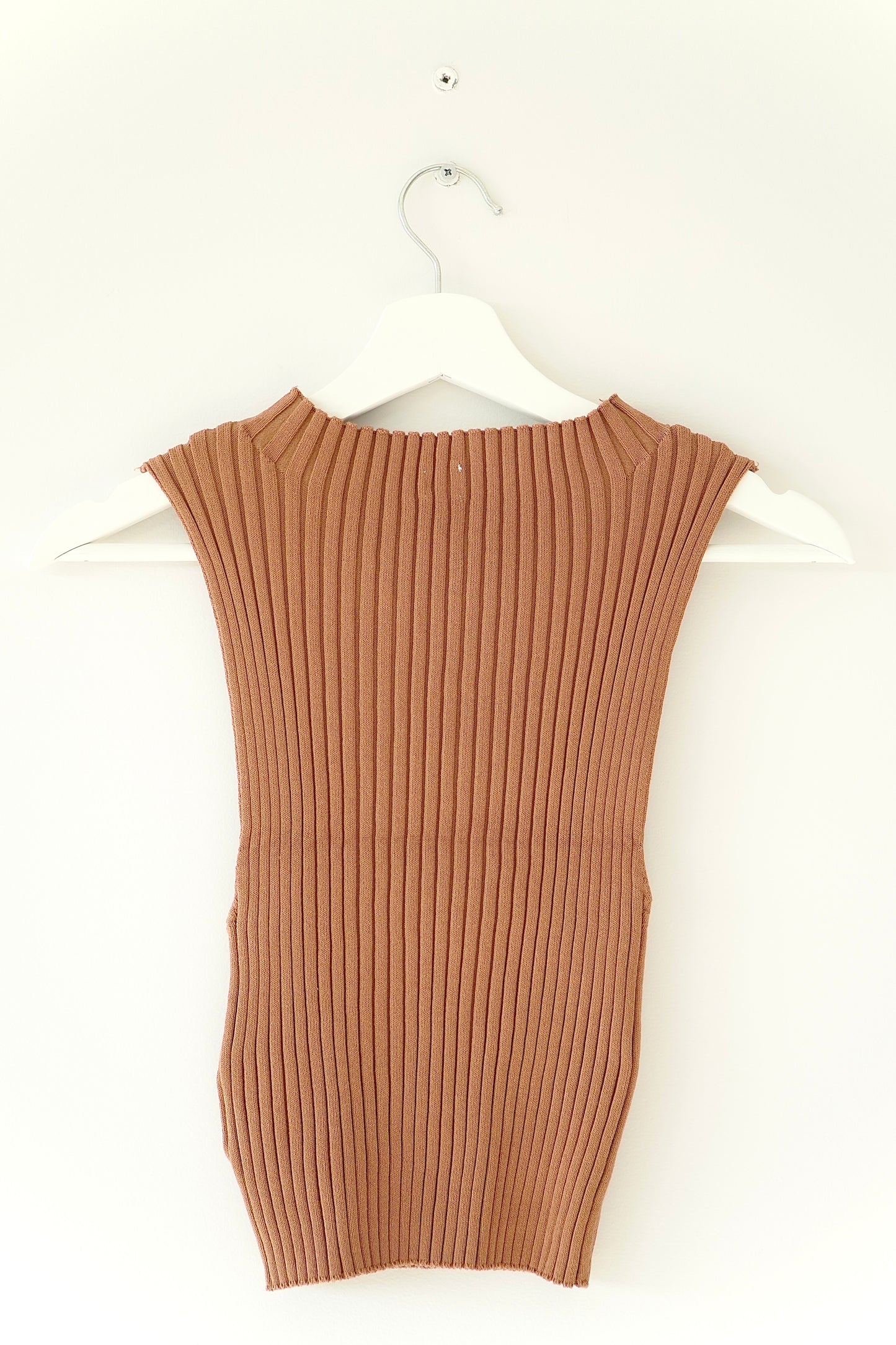 Cotton On Brown Sleeveless Stretchy Ribbed Top (S P)