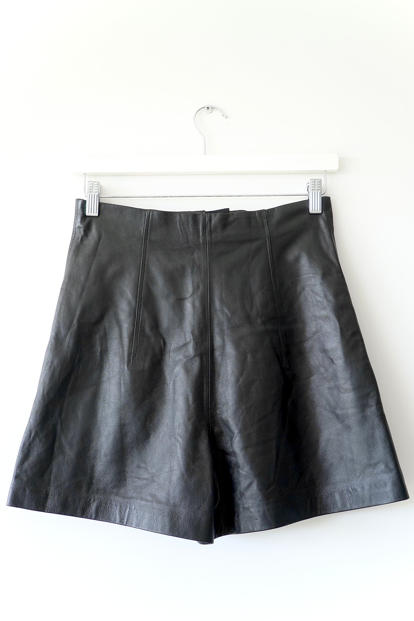 Scanlan Theodore Black High Waisted Leather Shorts w/ Gold Buttons