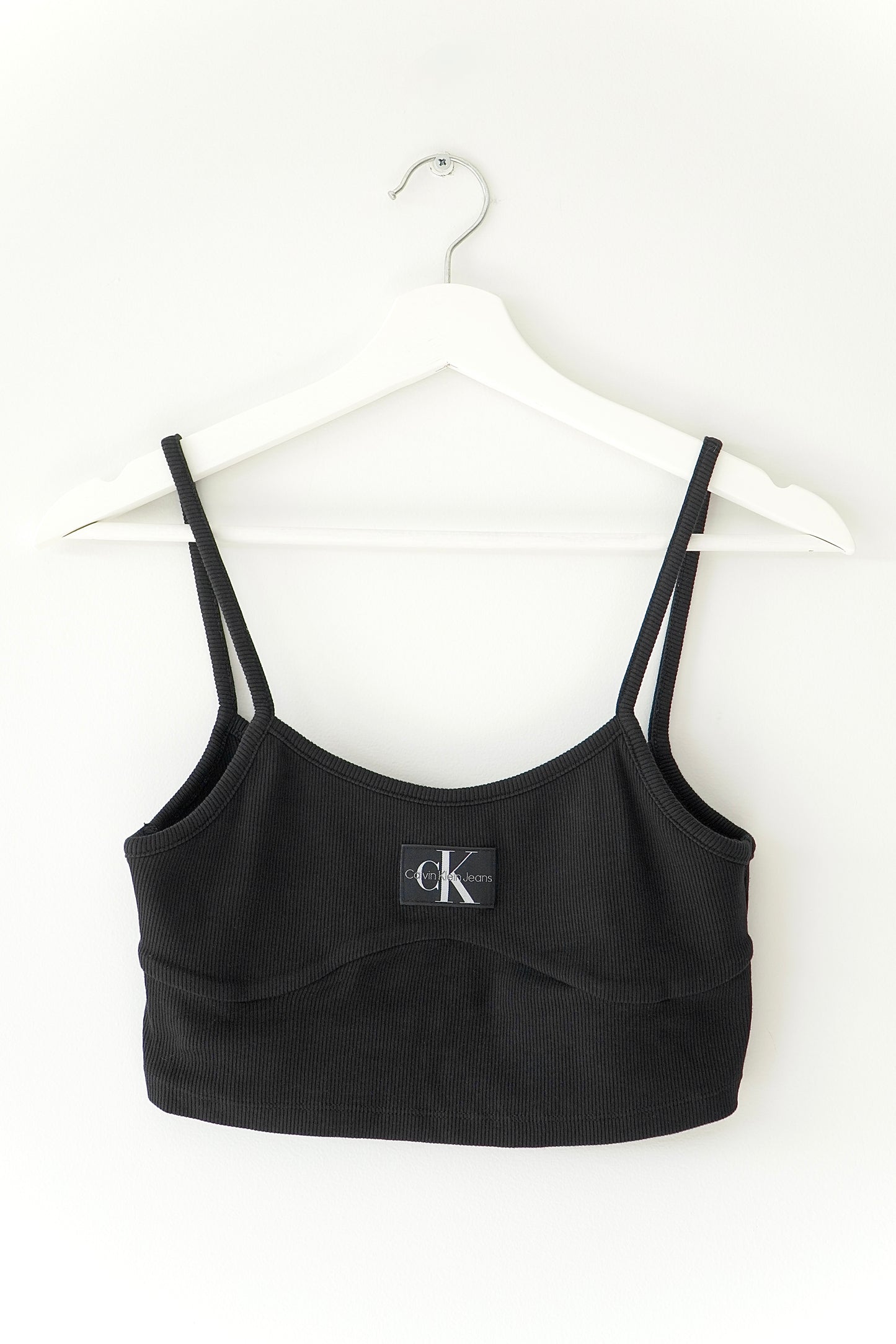 Calvin Klein Jeans Black Rib Bralette Top w/ Logo Badge (S)