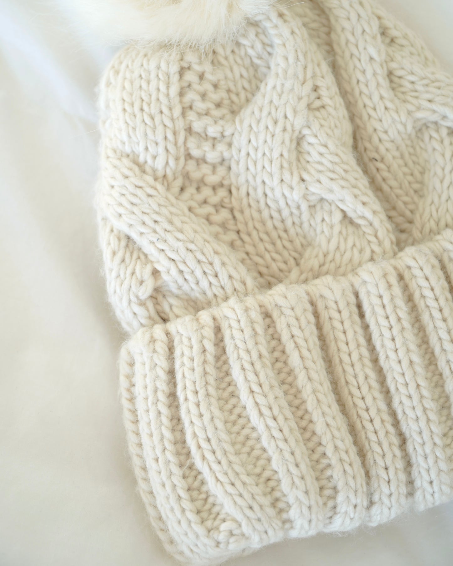 H&M Cream Braided Knit Beanie W/ Pom Pom (O/S)