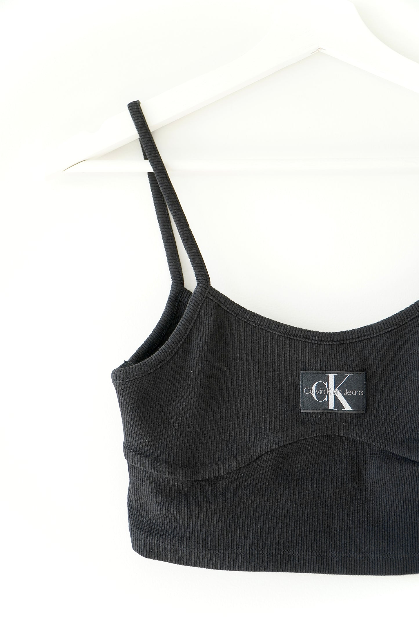 Calvin Klein Jeans Black Rib Bralette Top w/ Logo Badge (S)