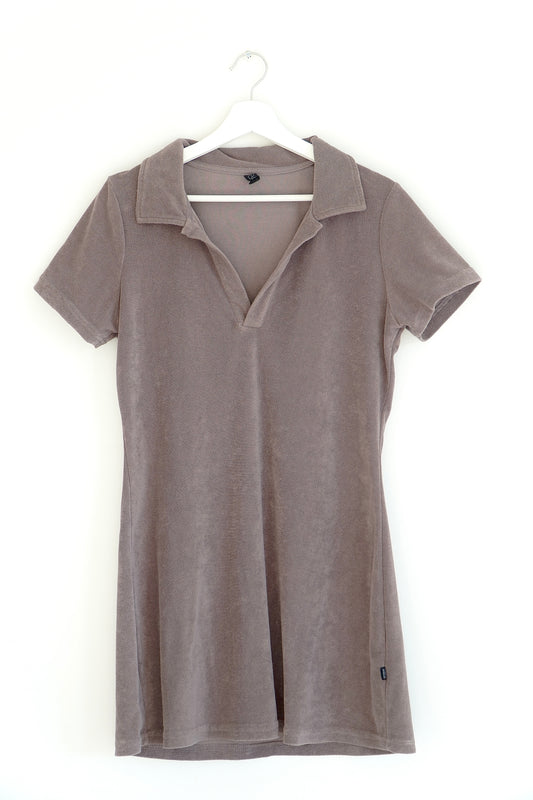 Cotton On Body Brown Terry Towelling Collared Mini Dress (M)
