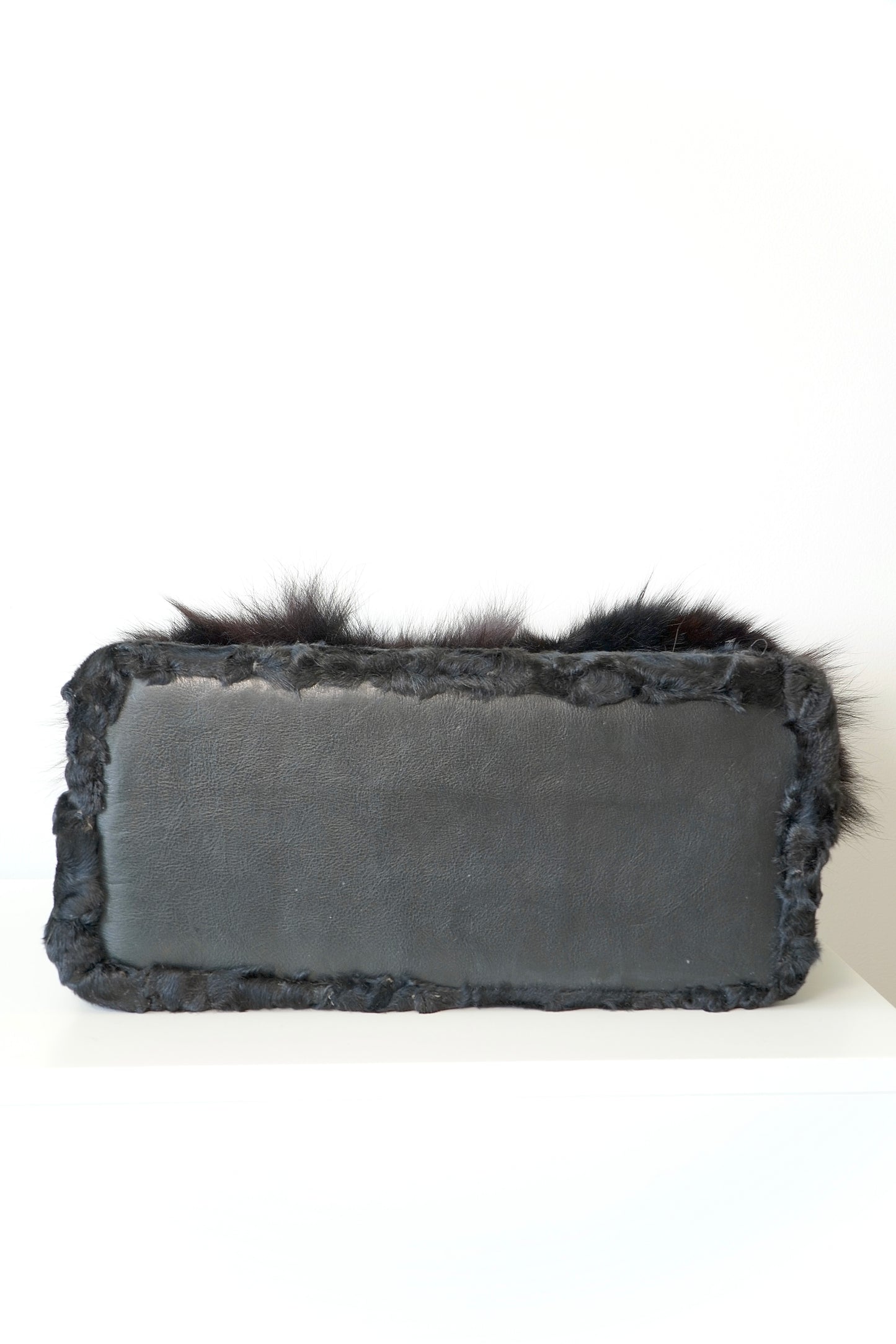 Black Fur Tote Bag W/ Leather Handles