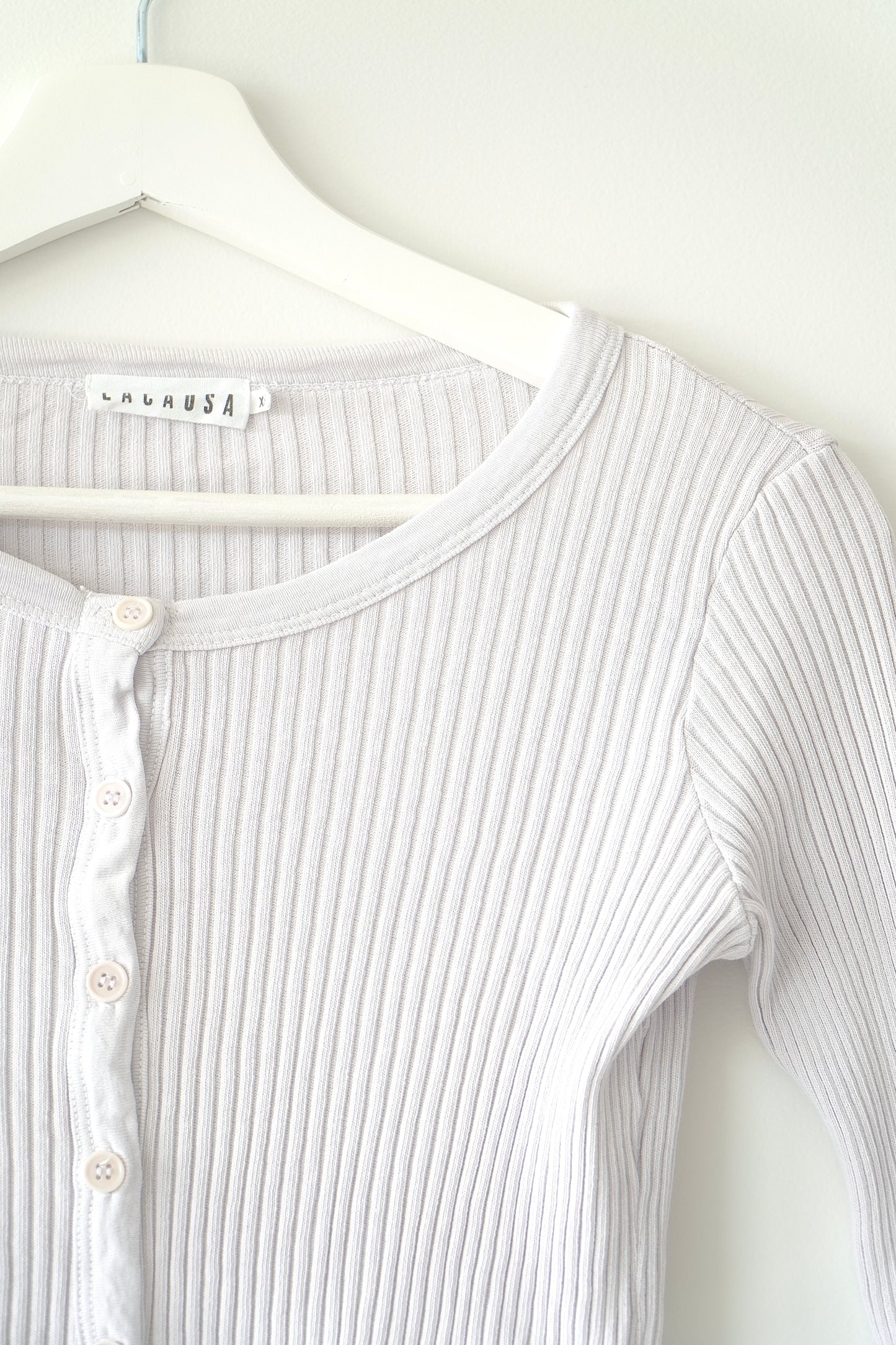 Lacausa Light Violet ‘Lucy’ Button Up 90s Rib Cardigan Top (XS)