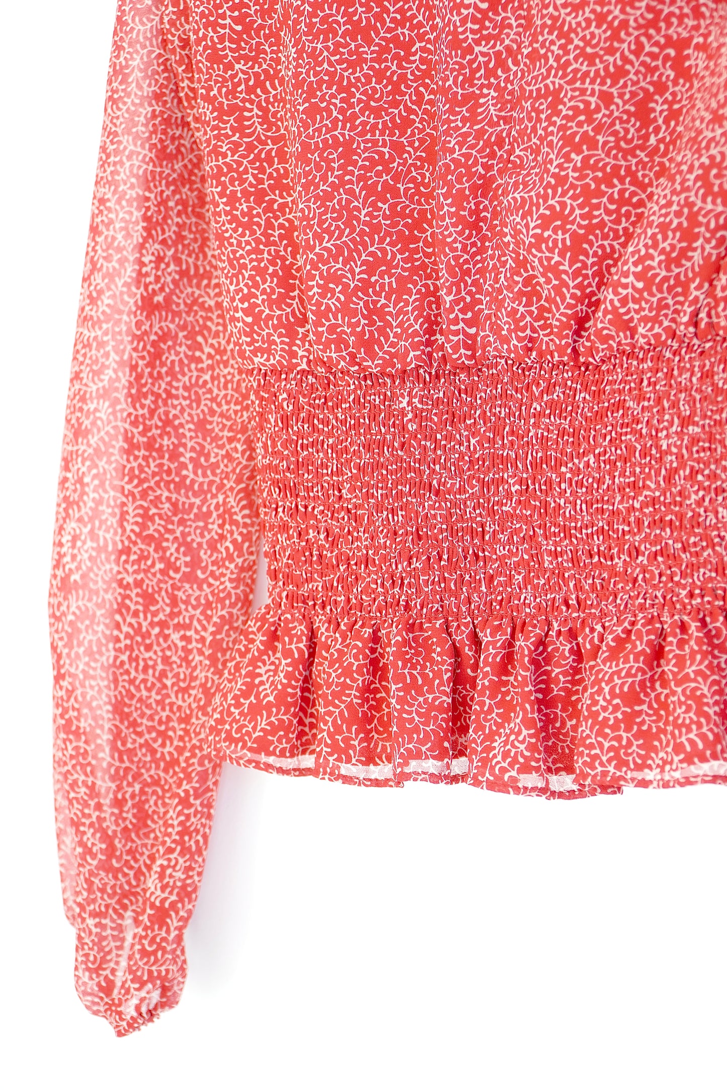 Bardot Rouge Shirred White Printed V-neck Blouse (8 Au)