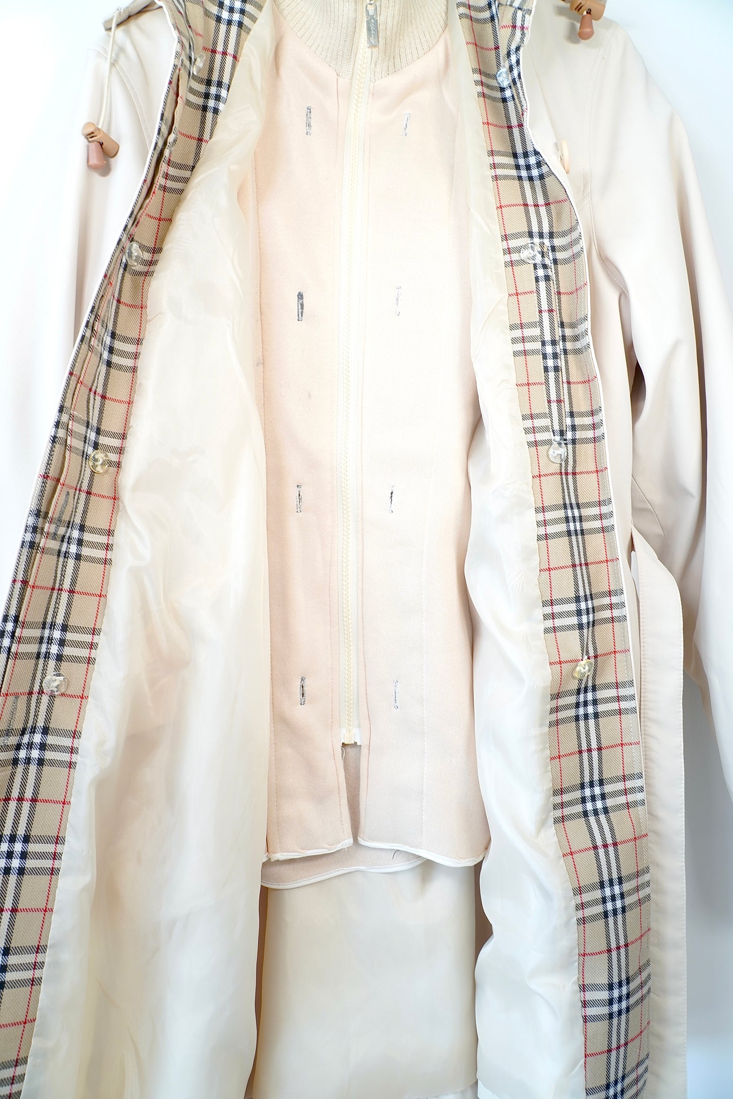 Vintage Beige Plaid Trench Coat w/ Removable Nova Check Lining (XXL)