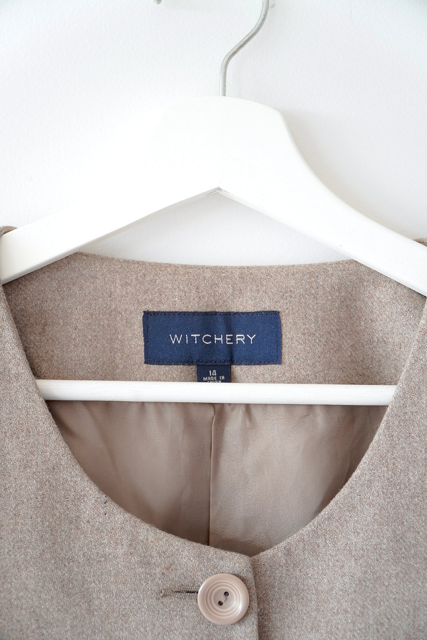 Witchery Light Brown Cropped Wool Blend Jacket (14 Au)