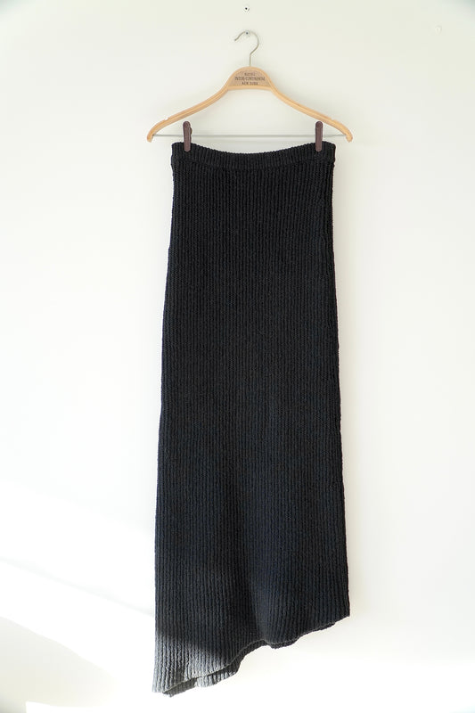 Bassike Knits Black 'Cardigan Stitch' Knitted Asymmetrical Maxi Skirt (Fits 8 Au)
