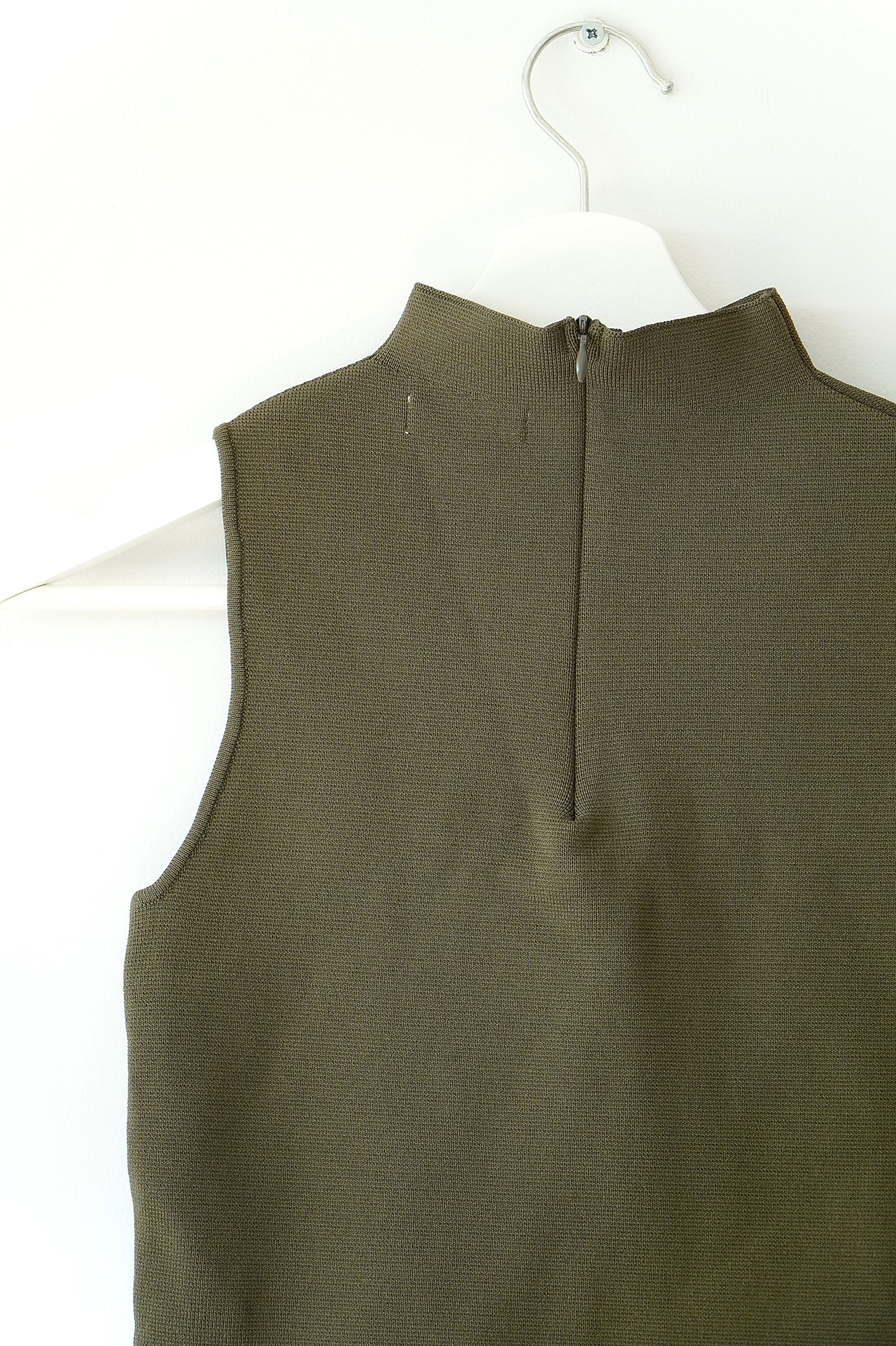 Tussah Olive Green Rib High Neck Sleeveless Top (8 Au)