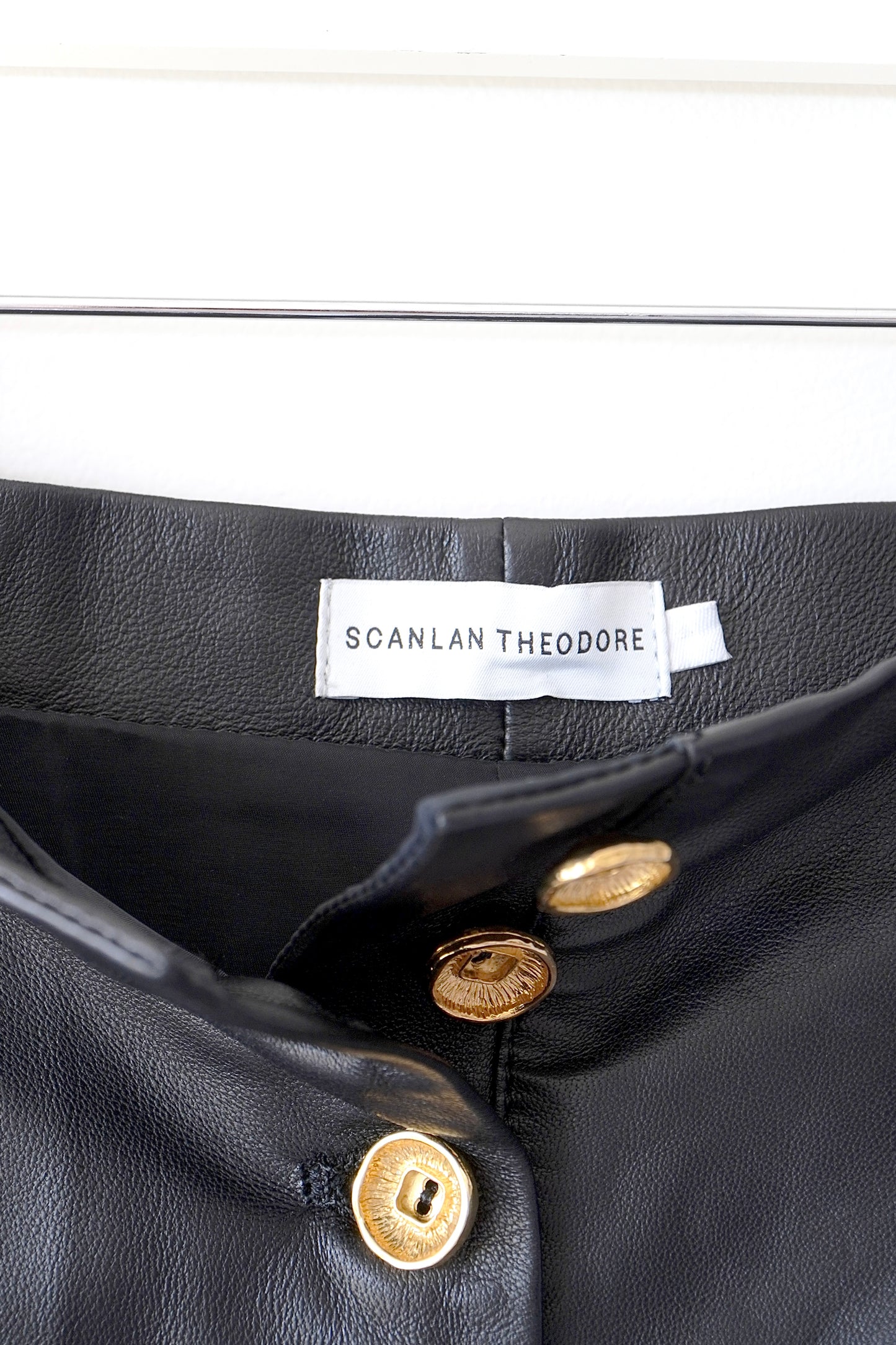 Scanlan Theodore Black High Waisted Leather Shorts w/ Gold Buttons
