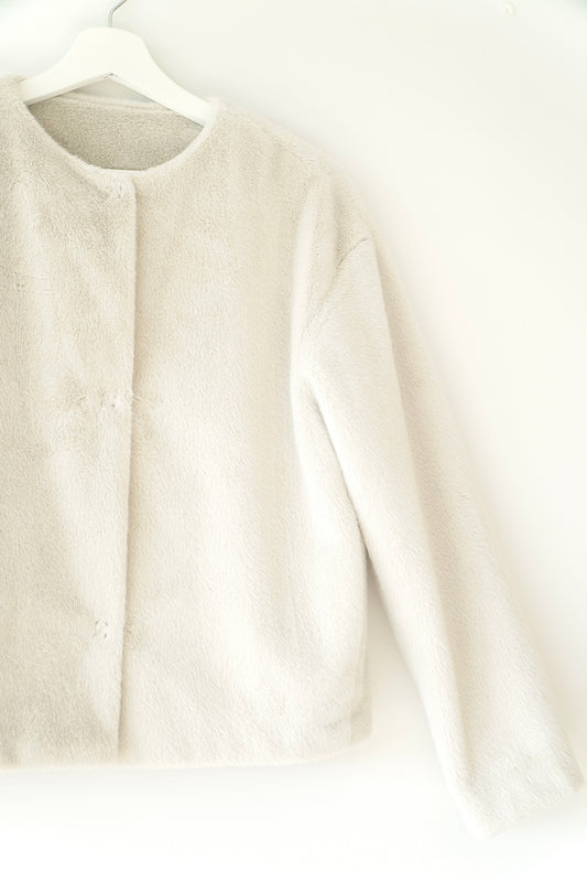 Uniqlo Beige Fur Collarless Jacket (S)