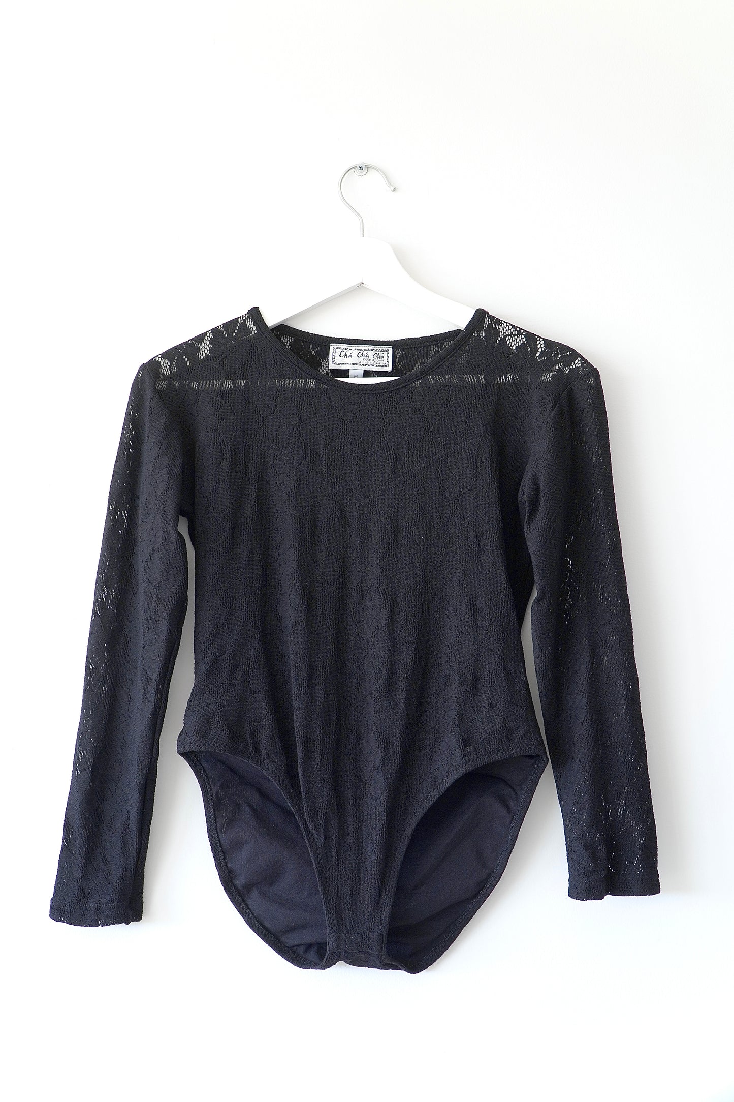 Cha Cha Cha Keep It Cool Vintage Black Floral Lace Long Sleeve Bodysuit (M)