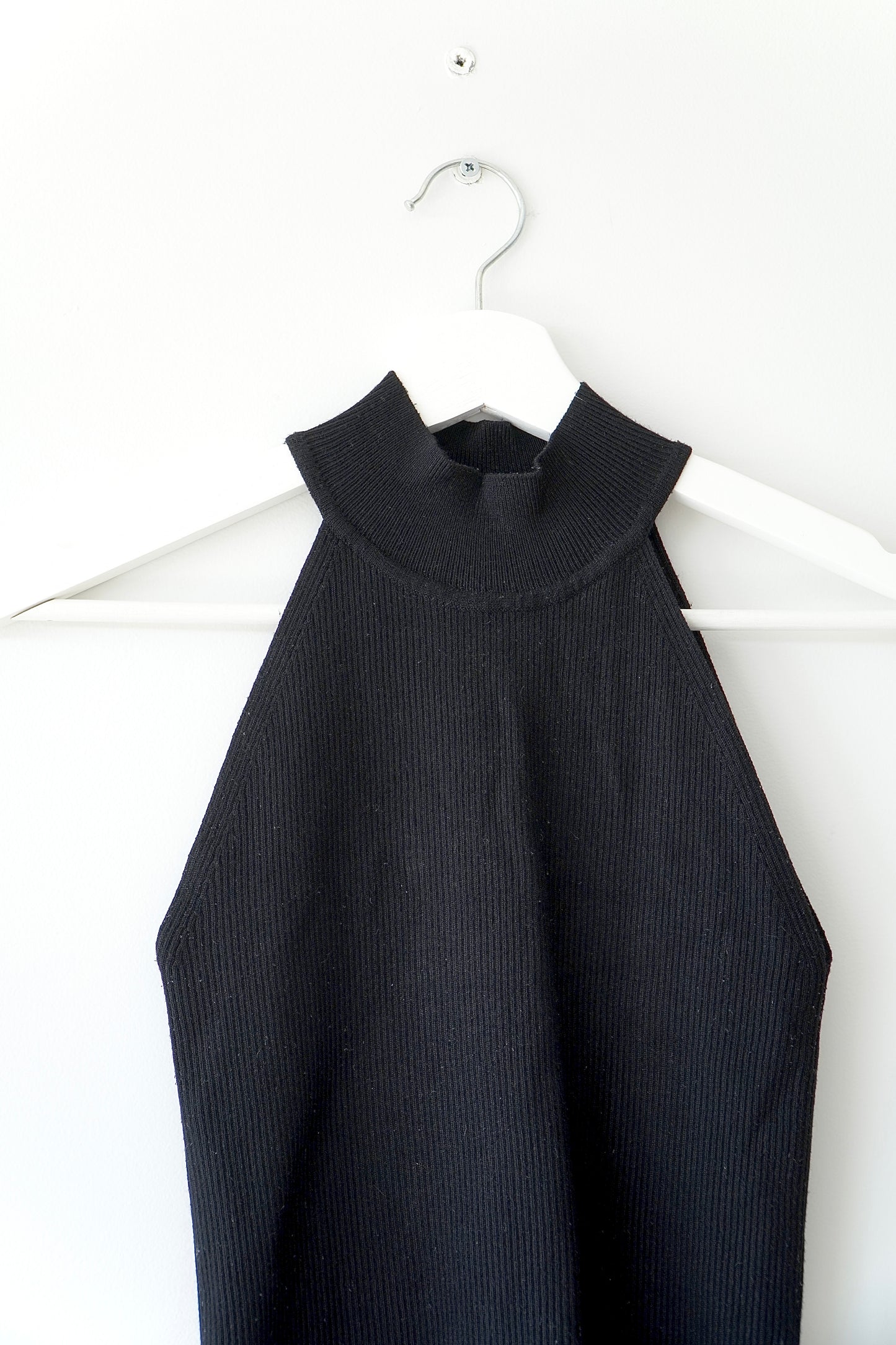Zara Black Ribbed Halterneck Tank Top (S)