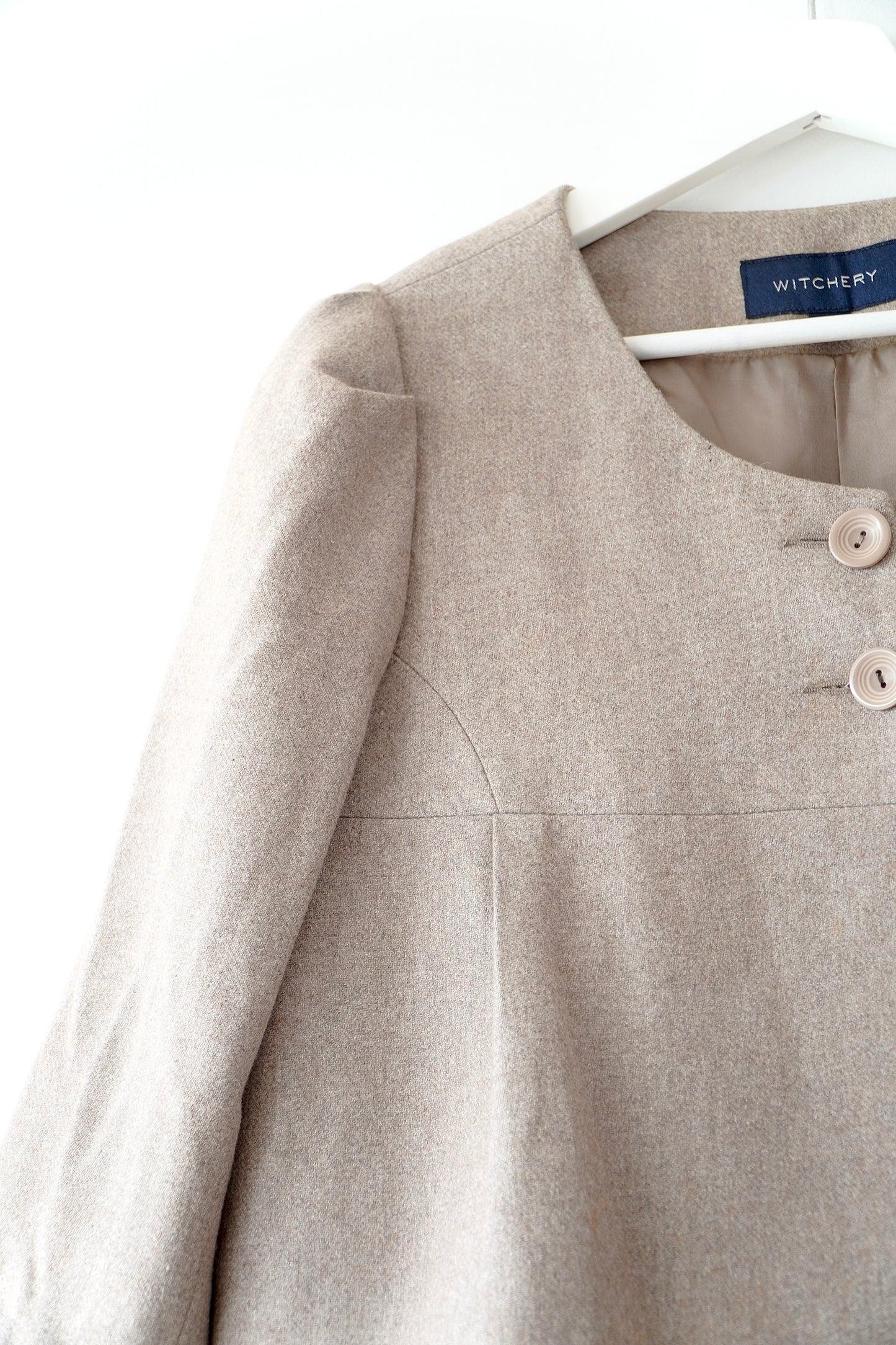 Witchery Light Brown Cropped Wool Blend Jacket (14 Au)