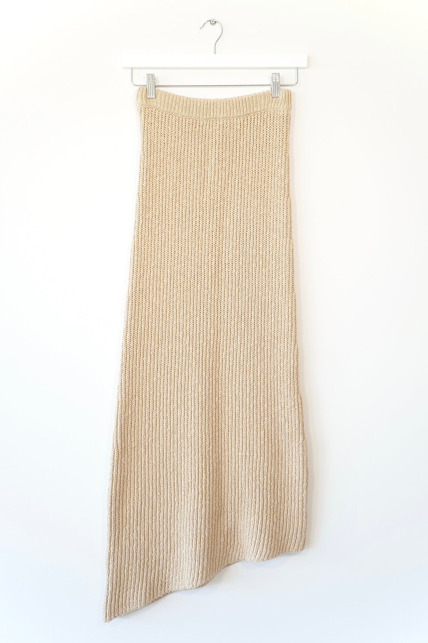 Bassike Knits Tan Knitted Asymmetrical Maxi Skirt