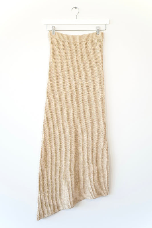 Bassike Knits Tan Knitted Asymmetrical Maxi Skirt