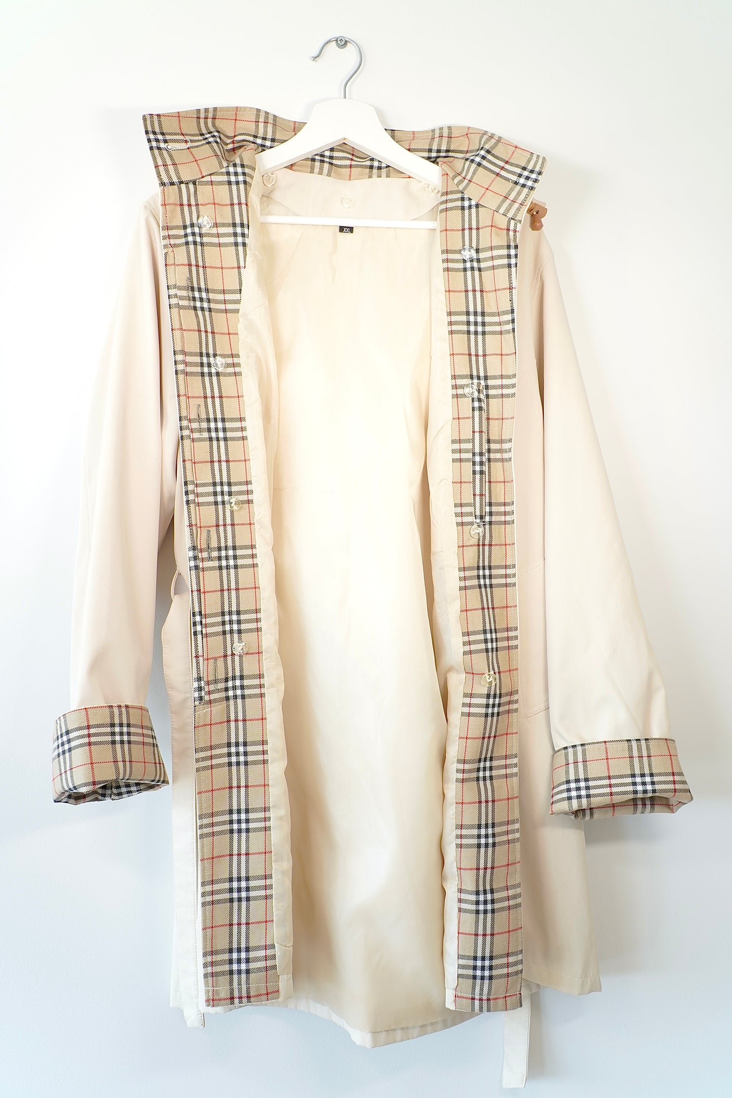 Vintage Beige Plaid Trench Coat w/ Removable Nova Check Lining (XXL)