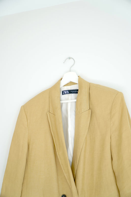 Zara Dusty Mustard Linen Suit Blazer (XL)