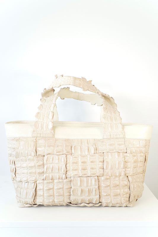 di CROCO Vintage Beige Crocodile Leather Tote Bag