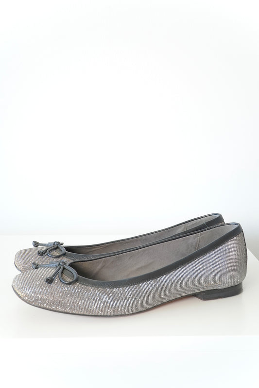 Stuart Weitzman Sparkly Glitter Ballet Flats w/ Bow (38)