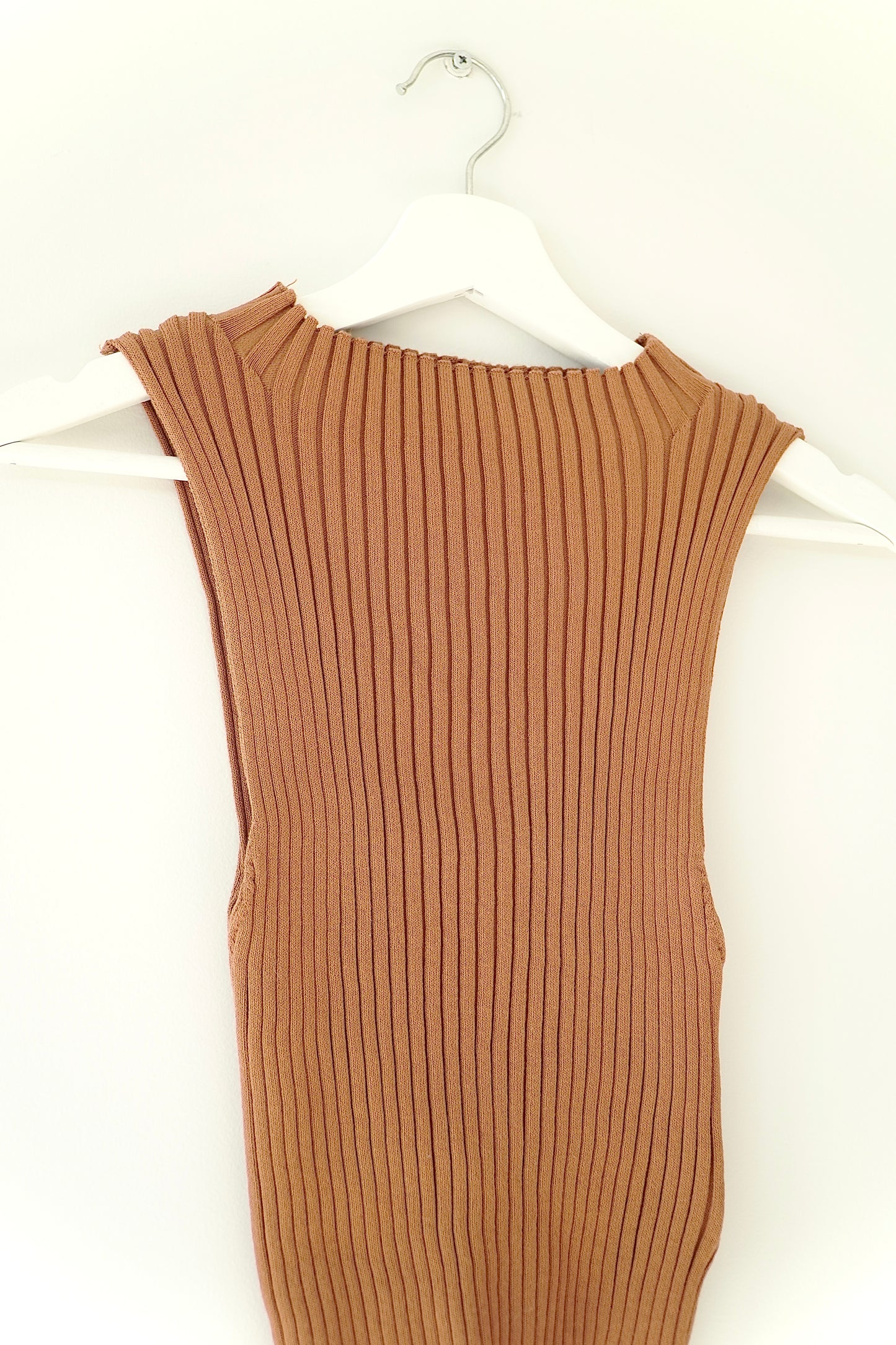 Cotton On Brown Sleeveless Stretchy Ribbed Top (S P)